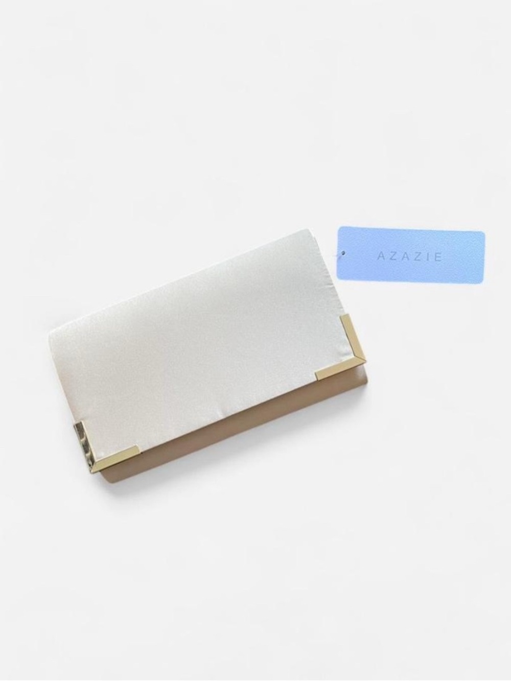 NWT Champagne Beige Clutch With Gold Accents | Azazie